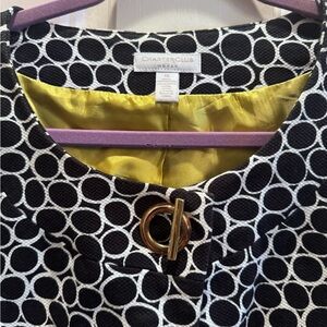 Charter Club Black and White Circle-Print Open Blazer with Lime Lining